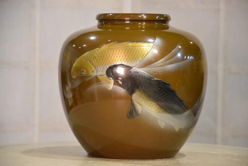 Japanese Bronze Koi Vase Width:240mm - Image 11