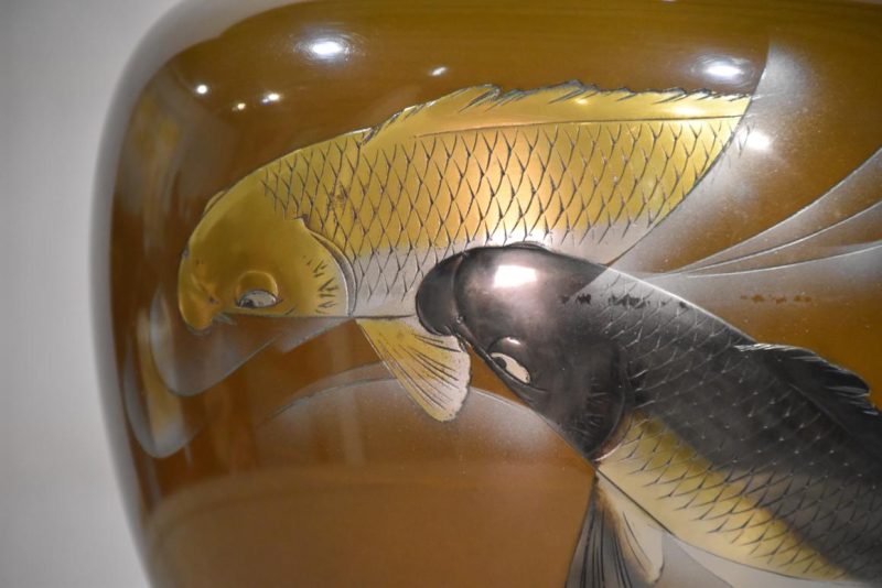 Japanese Bronze Koi Vase Width:240mm
