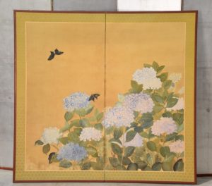 Vintage Japanese Hydrangeas and Butterflies Screen Width:1620mm's