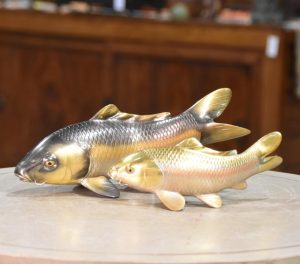 Pair of Signed Bronze Koi Okimono Width:300mm