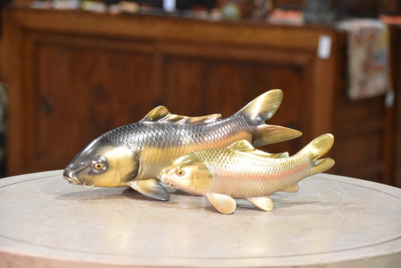 Pair of Signed Bronze Koi Okimono Width:300mm