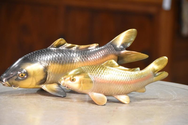 Pair of Signed Bronze Koi Okimono Width:300mm - Image 2