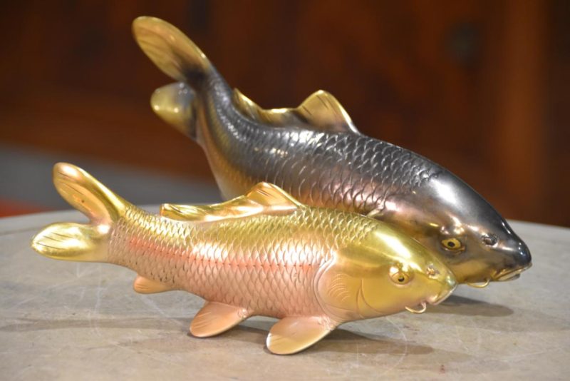 Pair of Signed Bronze Koi Okimono Width:300mm - Image 6