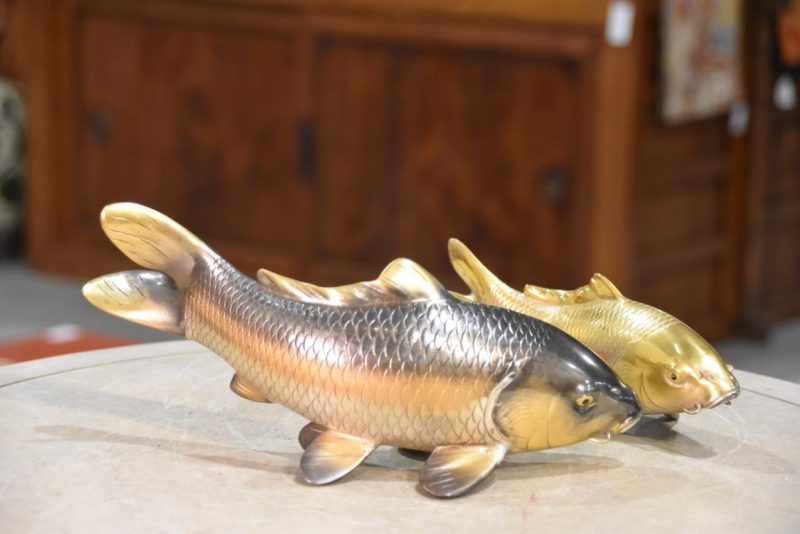 Pair of Signed Bronze Koi Okimono Width:300mm - Image 5
