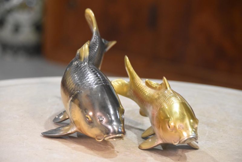 Pair of Signed Bronze Koi Okimono Width:300mm - Image 3