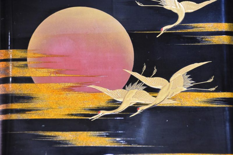 Japanese Cranes and Rising Sun Maki-E Writing Box Width:245mm - Image 2