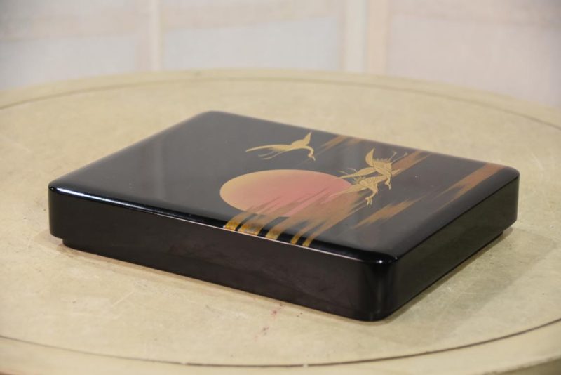 Japanese Cranes and Rising Sun Maki-E Writing Box Width:245mm - Image 6