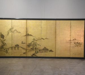 Sumi-E (Ink Brush) Landscape on Gold Leaf Screen Width:3760mm