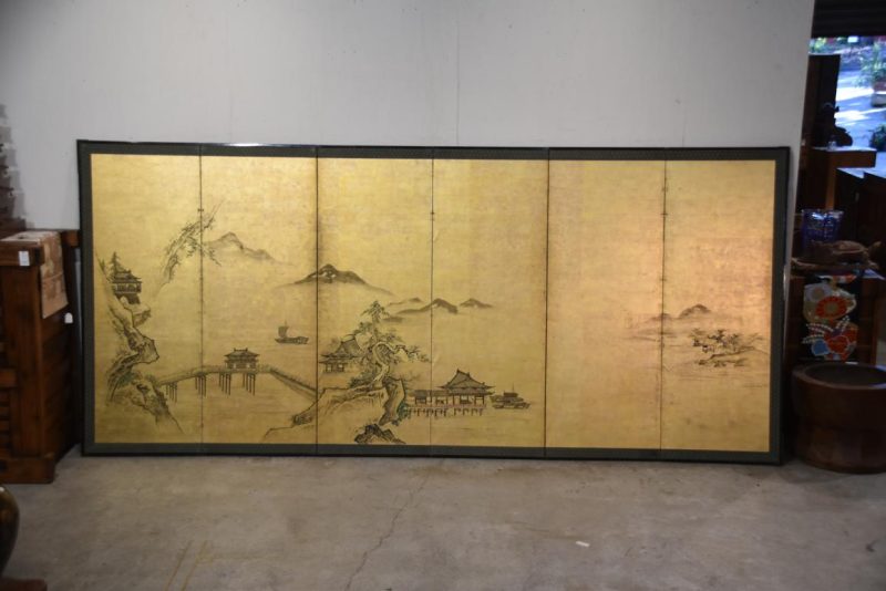 Sumi-E (Ink Brush) Landscape on Gold Leaf Screen Width:3760mm