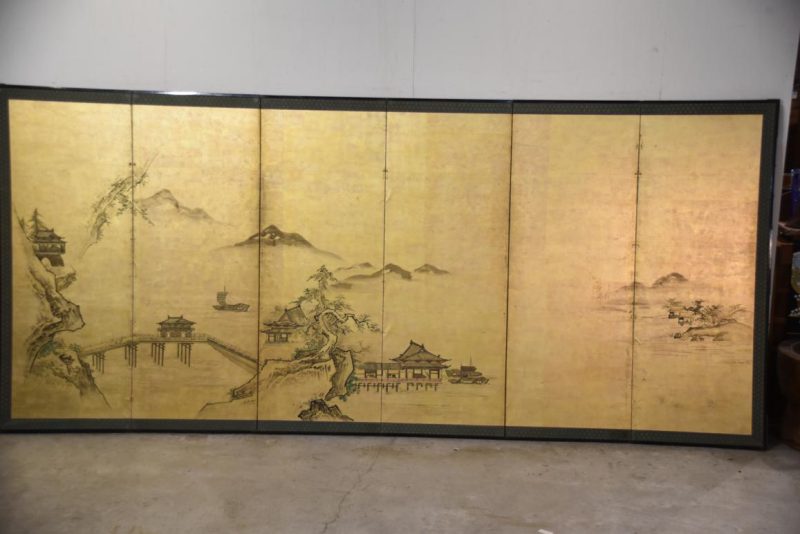 Sumi-E (Ink Brush) Landscape on Gold Leaf Screen Width:3760mm - Image 2