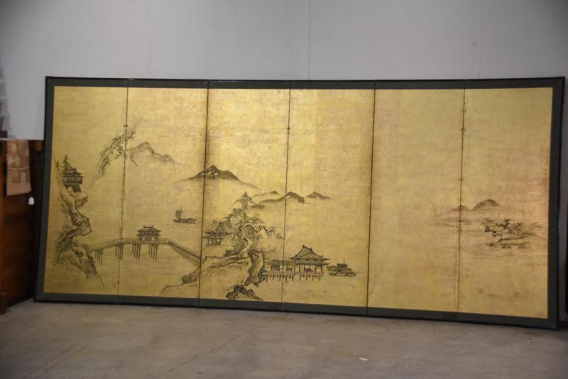 Sumi-E (Ink Brush) Landscape on Gold Leaf Screen Width:3760mm - Image 7