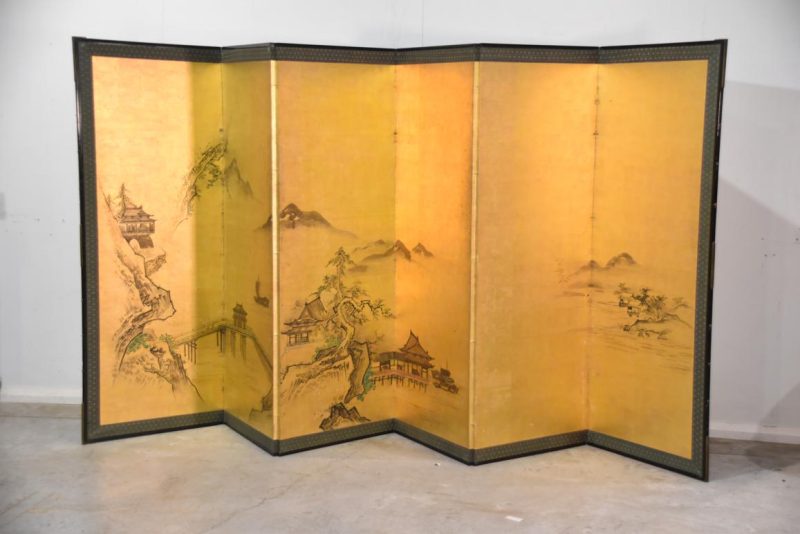 Sumi-E (Ink Brush) Landscape on Gold Leaf Screen Width:3760mm - Image 4