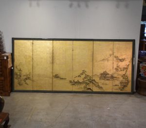 Sumi-E (Ink Brush) Landscape on Gold Leaf Screen Width:3760mm