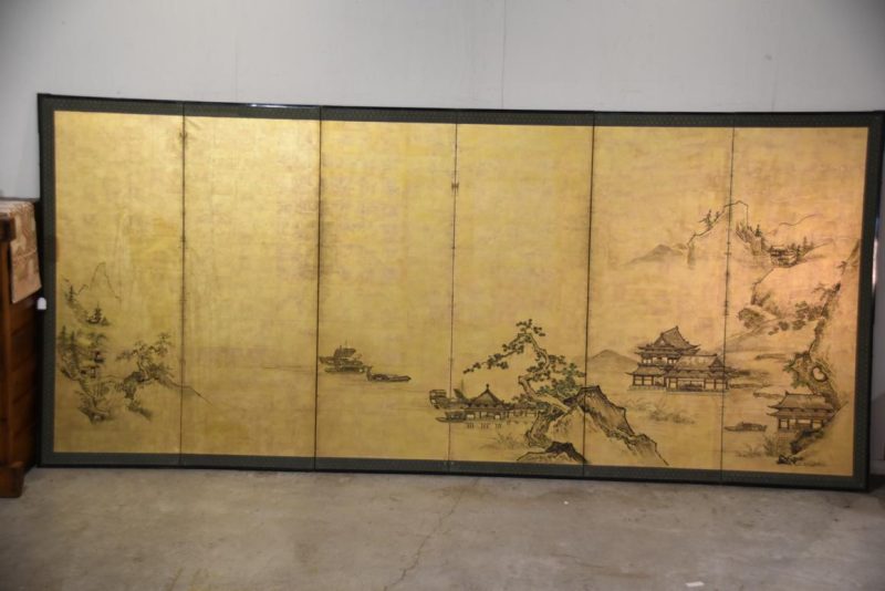 Sumi-E (Ink Brush) Landscape on Gold Leaf Screen Width:3760mm - Image 2
