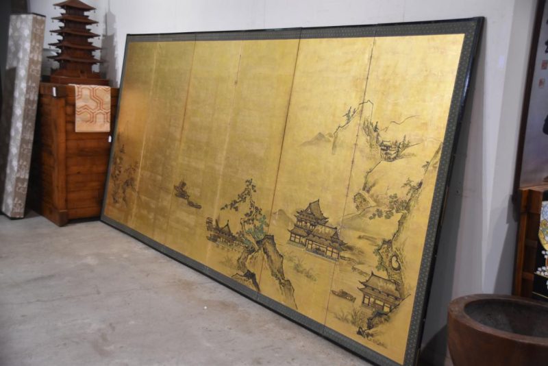 Sumi-E (Ink Brush) Landscape on Gold Leaf Screen Width:3760mm - Image 4