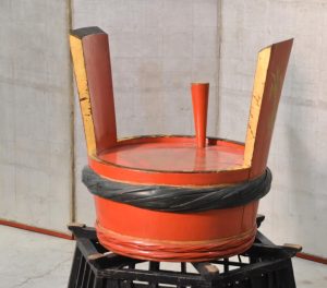 Ceremonial Lacquered Sake Barrel in a Hanging Basket Width:820mm