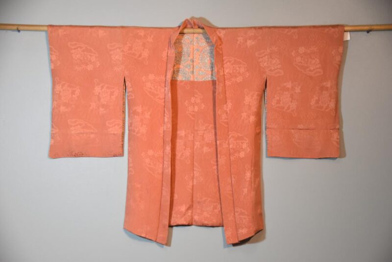 Peach Colour Vintage Silk Jacquard Haori Jacket - Image 2
