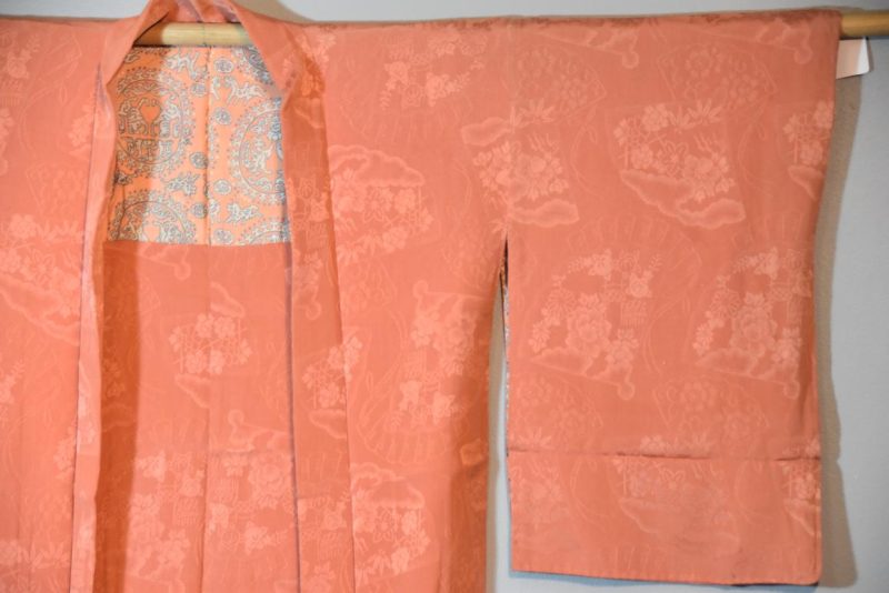 Peach Colour Vintage Silk Jacquard Haori Jacket - Image 6