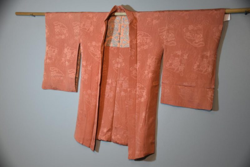 Peach Colour Vintage Silk Jacquard Haori Jacket - Image 4