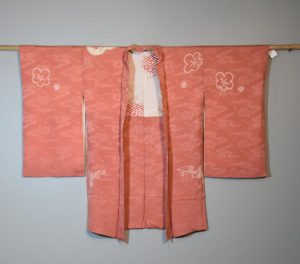 Salmon Pink Colour Vintage Silk Jacquard Haori Jacket
