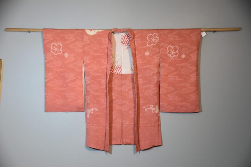 Salmon Pink Colour Vintage Silk Jacquard Haori Jacket