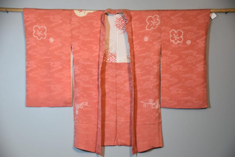 Salmon Pink Colour Vintage Silk Jacquard Haori Jacket - Image 2