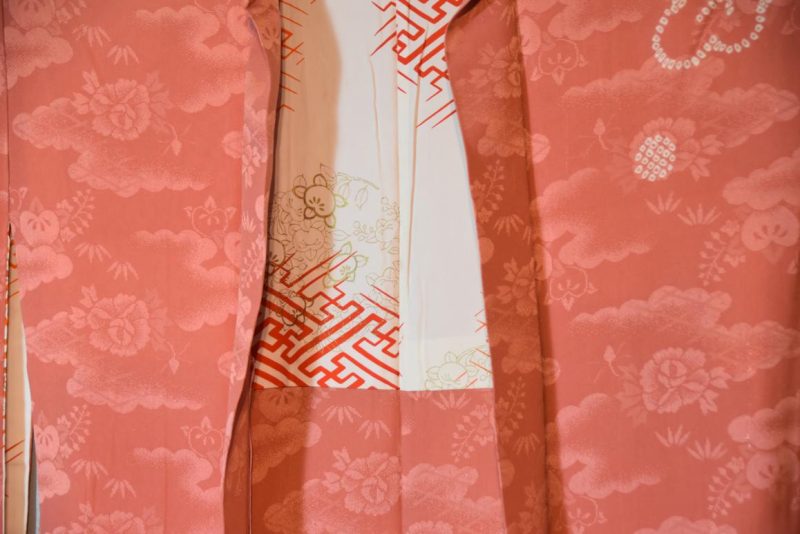 Salmon Pink Colour Vintage Silk Jacquard Haori Jacket - Image 5