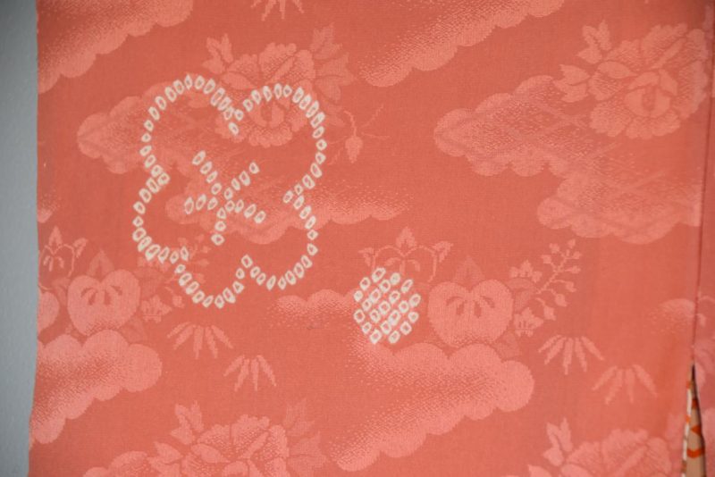 Salmon Pink Colour Vintage Silk Jacquard Haori Jacket - Image 3