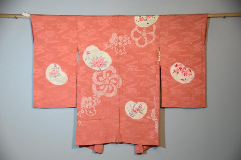 Salmon Pink Colour Vintage Silk Jacquard Haori Jacket - Image 7