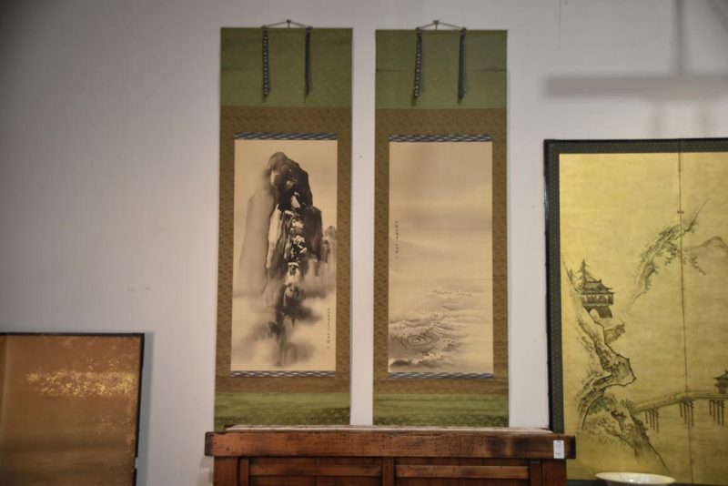 A pair of Sumi-E Ink Brush Scrolls Height:2080mm
