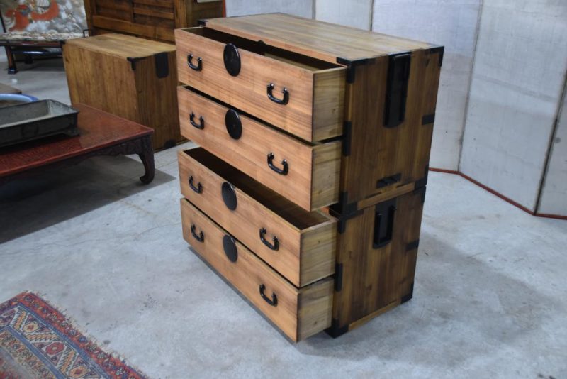 Antique 4 Drawer Clothing Chest (2 Sections) Width:960mm - Image 7