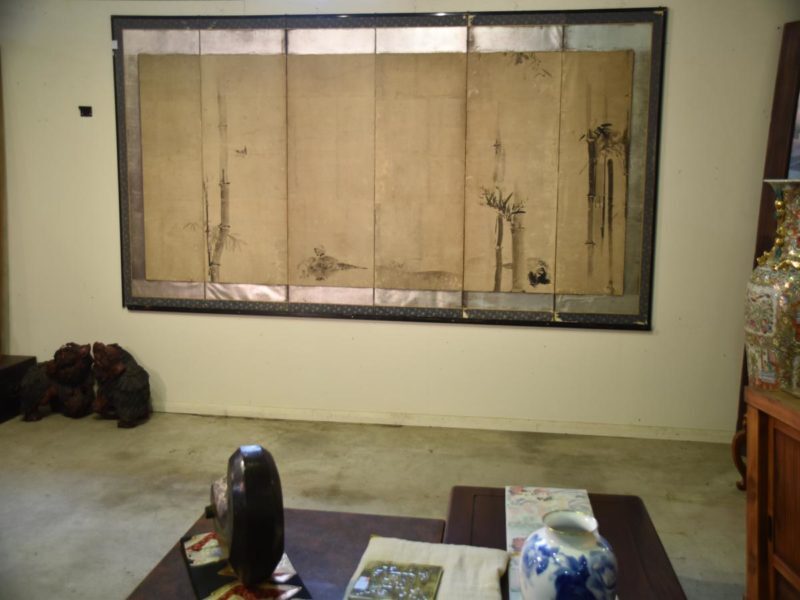 Japanese Momoyama Period 6 Panel Sumi-E Screen - Image 13