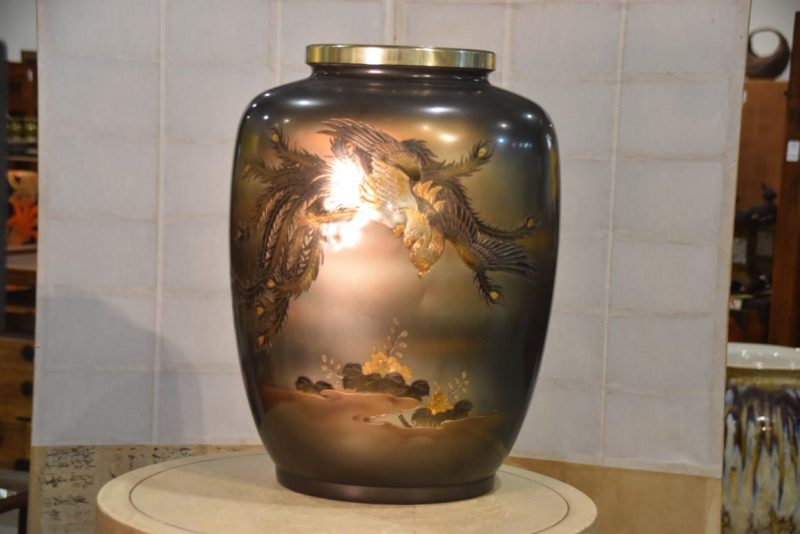 Large Japanese Phoenix Bronze Vase Weight:24.2Kgs