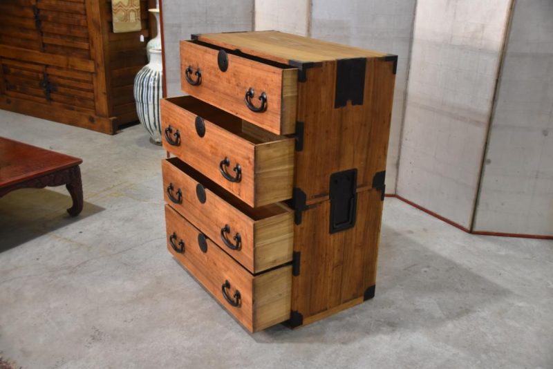 Antique 4 Drawer Clothing Chest (2 Sections) Width850mm - Image 7