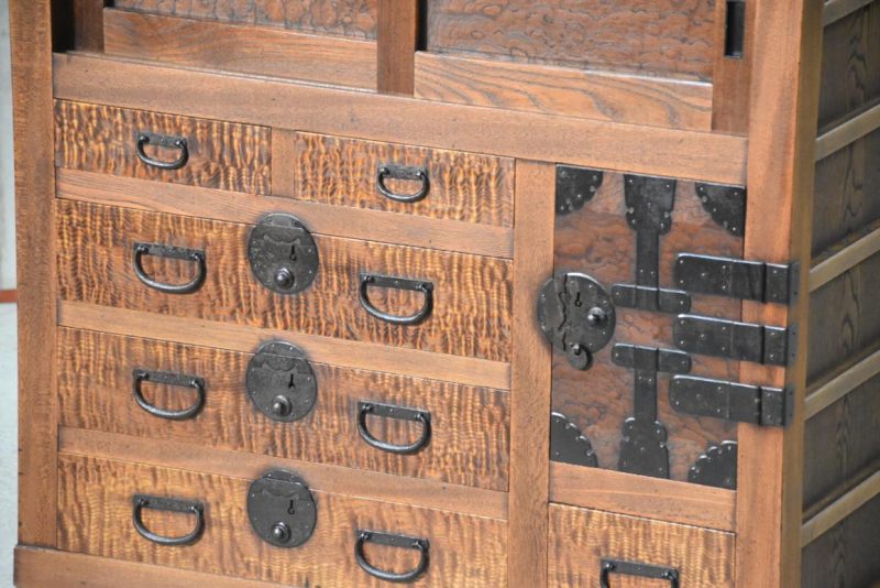 Antique Burl Mulberry Merchant Chest 2 sections Width:800mm - Image 13
