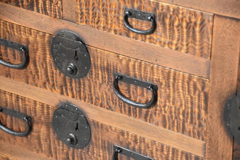 Antique Burl Mulberry Merchant Chest 2 sections Width:800mm - Image 9
