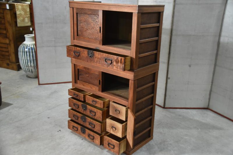 Antique Burl Mulberry Merchant Chest 2 sections Width:800mm - Image 8