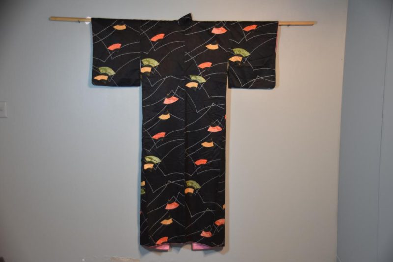 Silk Jacquard Kimono with fan designs