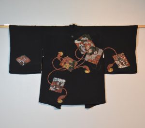 Vintage Black Silk Haori Jacket with Lacquered Threads