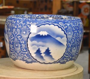 Japanese Blue and White Mt Fuji Hibachi Urn Width:460mm