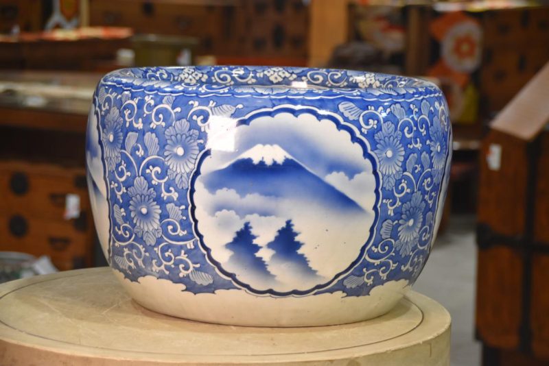 Japanese Blue and White Mt Fuji Hibachi Urn Width:460mm