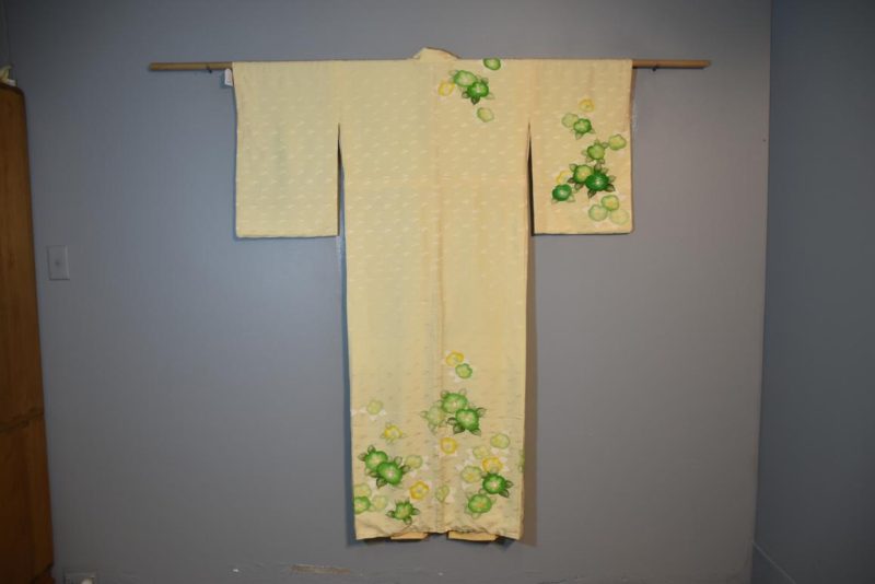 Green Flowers on Silk Kimono