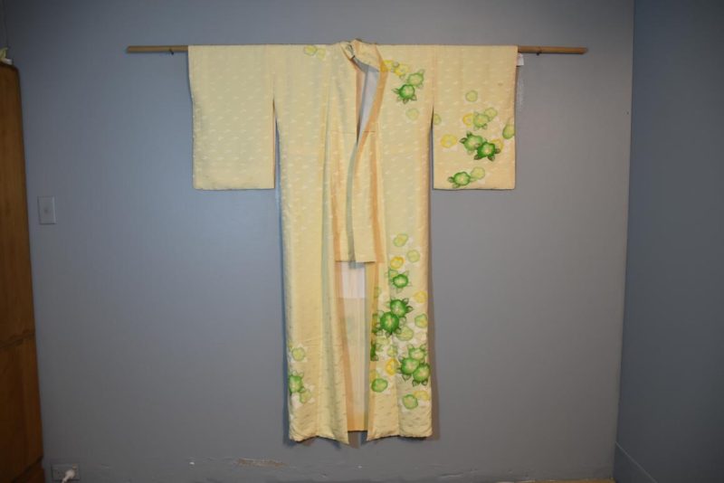 Green Flowers on Silk Kimono - Image 5