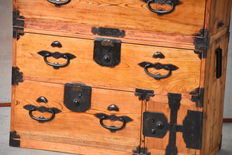 Japanese Antique Nihonmatsu Clothing Chest 2 Sections Width:930mm - Image 13