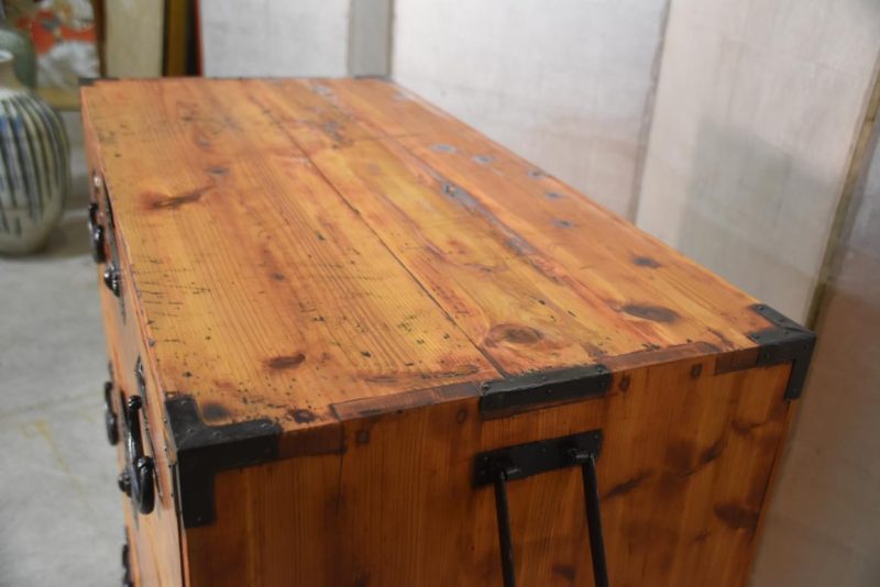 Japanese Antique Nihonmatsu Clothing Chest 2 Sections Width:930mm - Image 9