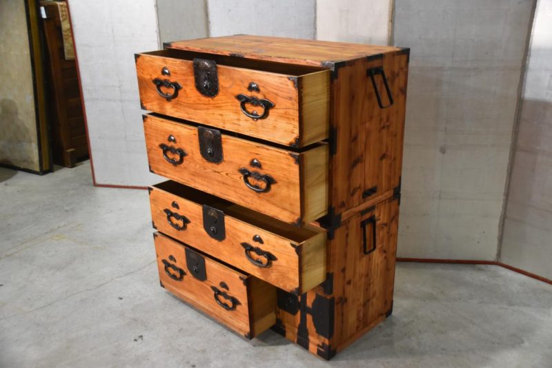 Japanese Antique Nihonmatsu Clothing Chest 2 Sections Width:930mm - Image 7