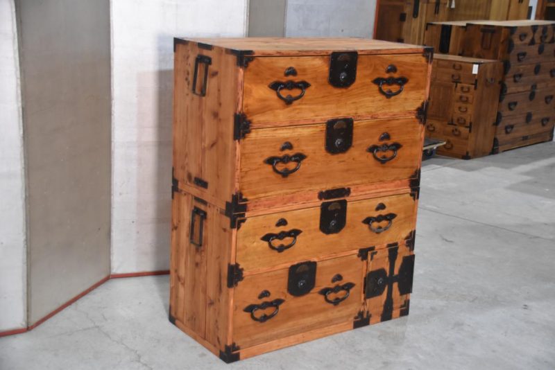 Japanese Antique Nihonmatsu Clothing Chest 2 Sections Width:930mm - Image 4