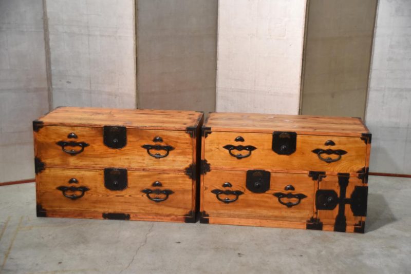 Japanese Antique Nihonmatsu Clothing Chest 2 Sections Width:930mm - Image 3