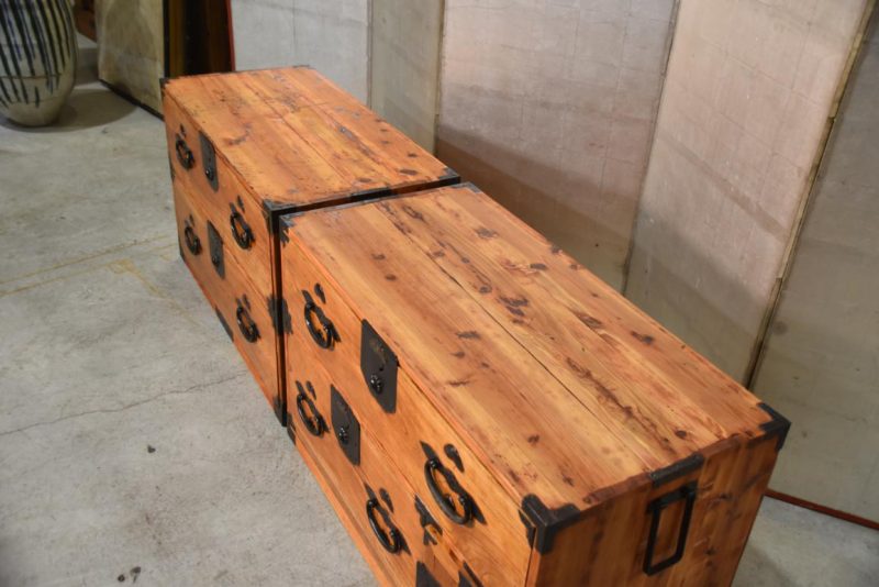 Japanese Antique Nihonmatsu Clothing Chest 2 Sections Width:930mm - Image 2