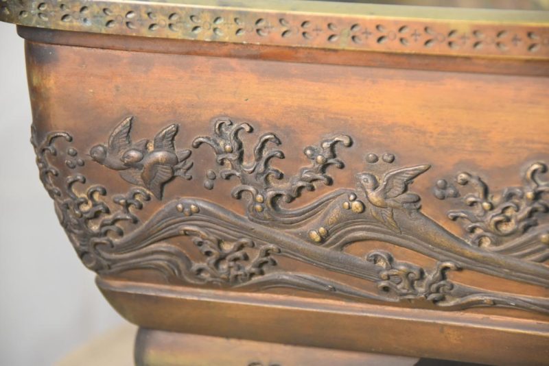 Japanese Birds and Waves Bronze Vase Suiban Width:600mm - Image 11